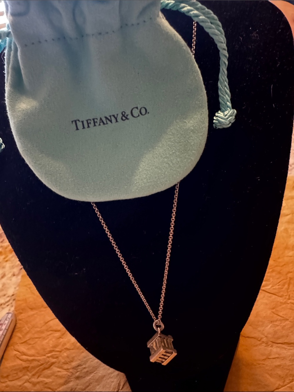Tiffany & Co. Silver Atlas Roman Cube Necklace -Blue Pouch, Box, & Certificate